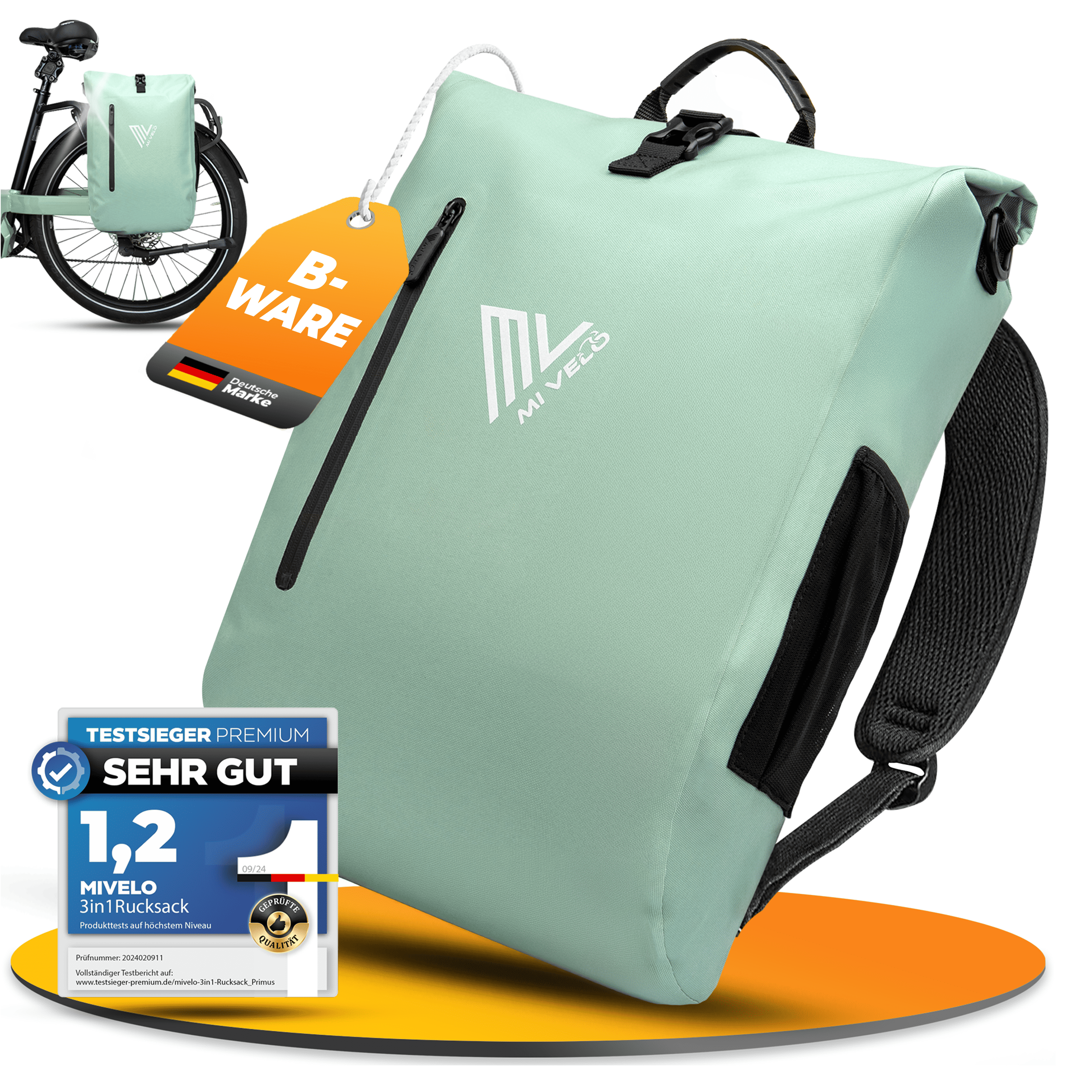 MiVelo B Ware 3in1 Fahrradtasche Rucksack wasserdicht 20L MIVELO