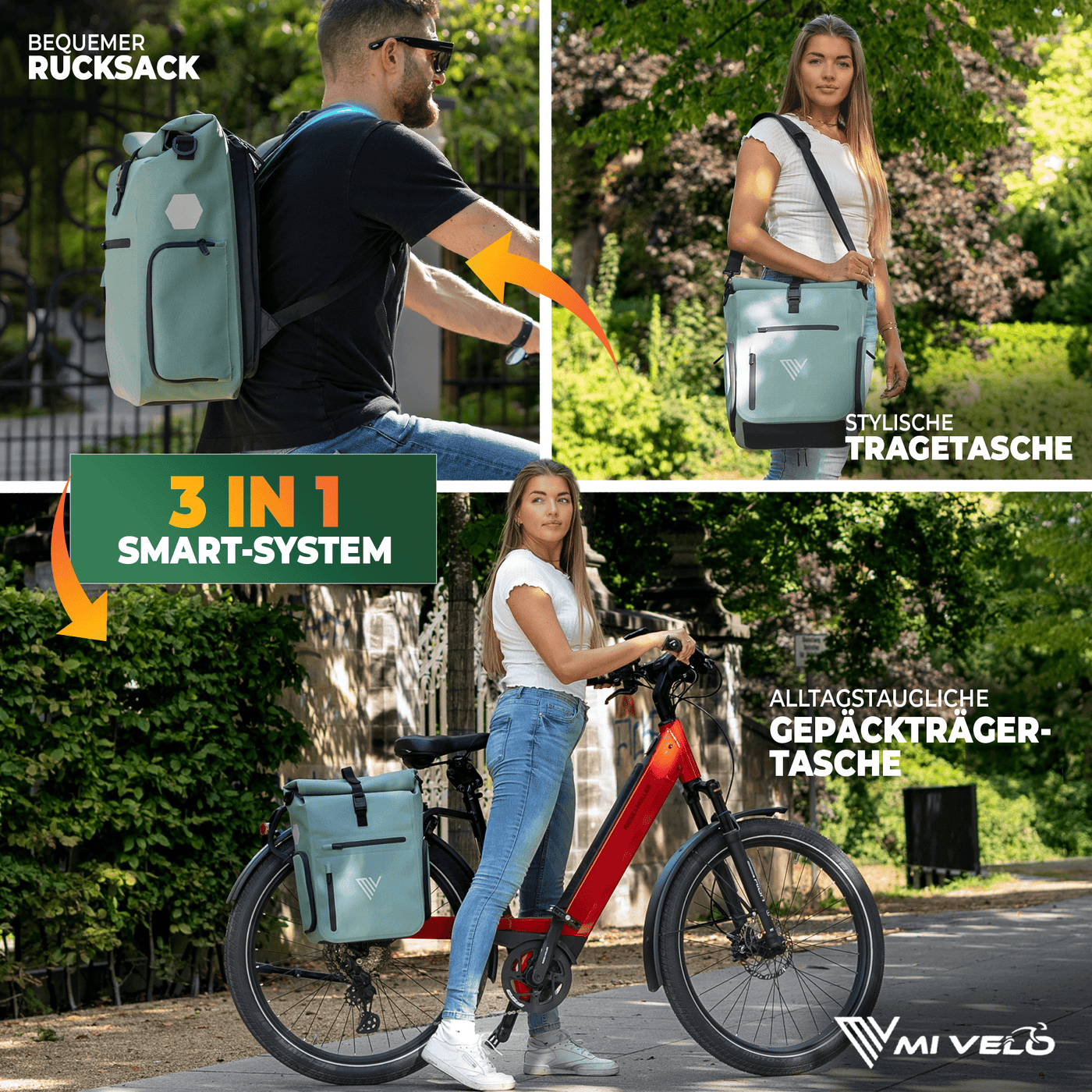 fahrradtasche stylisch Fahrradtasche & bequemer Rucksack kombiniert 25L „EVO“ – MIVELO