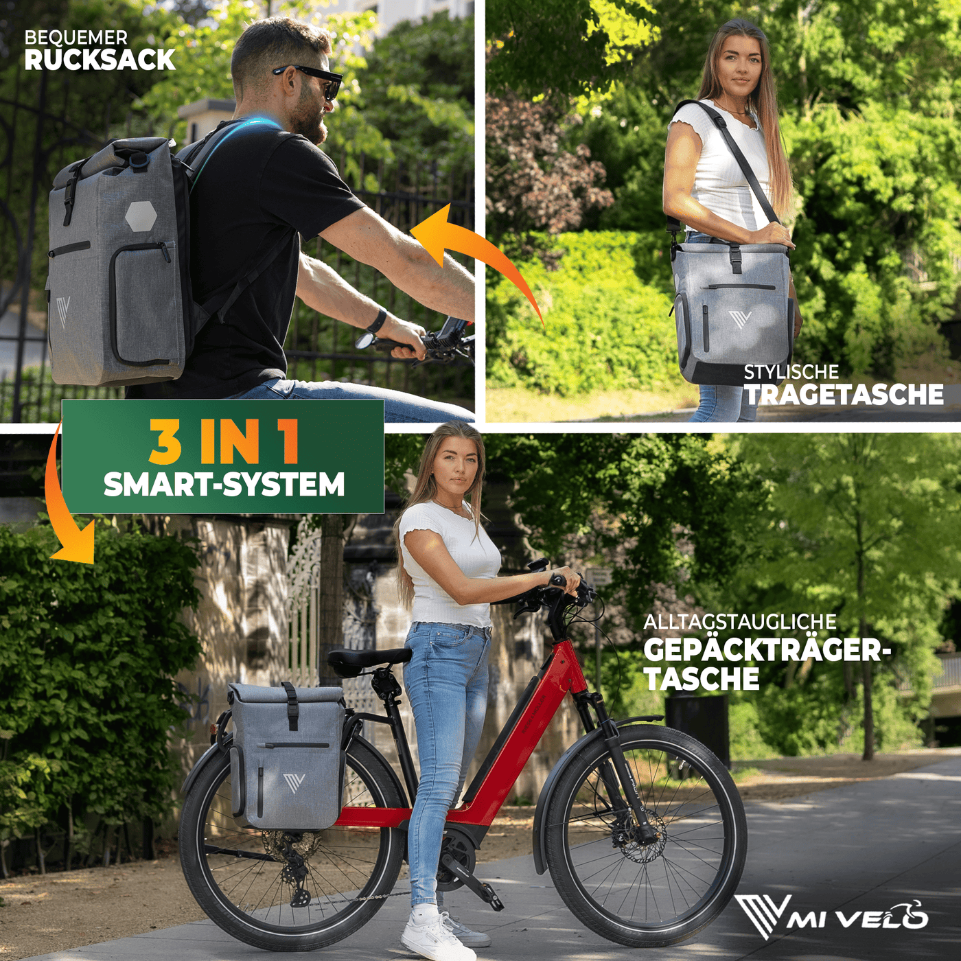 Wasserdichte Fahrradtasche & bequemer Rucksack kombiniert "EVO"