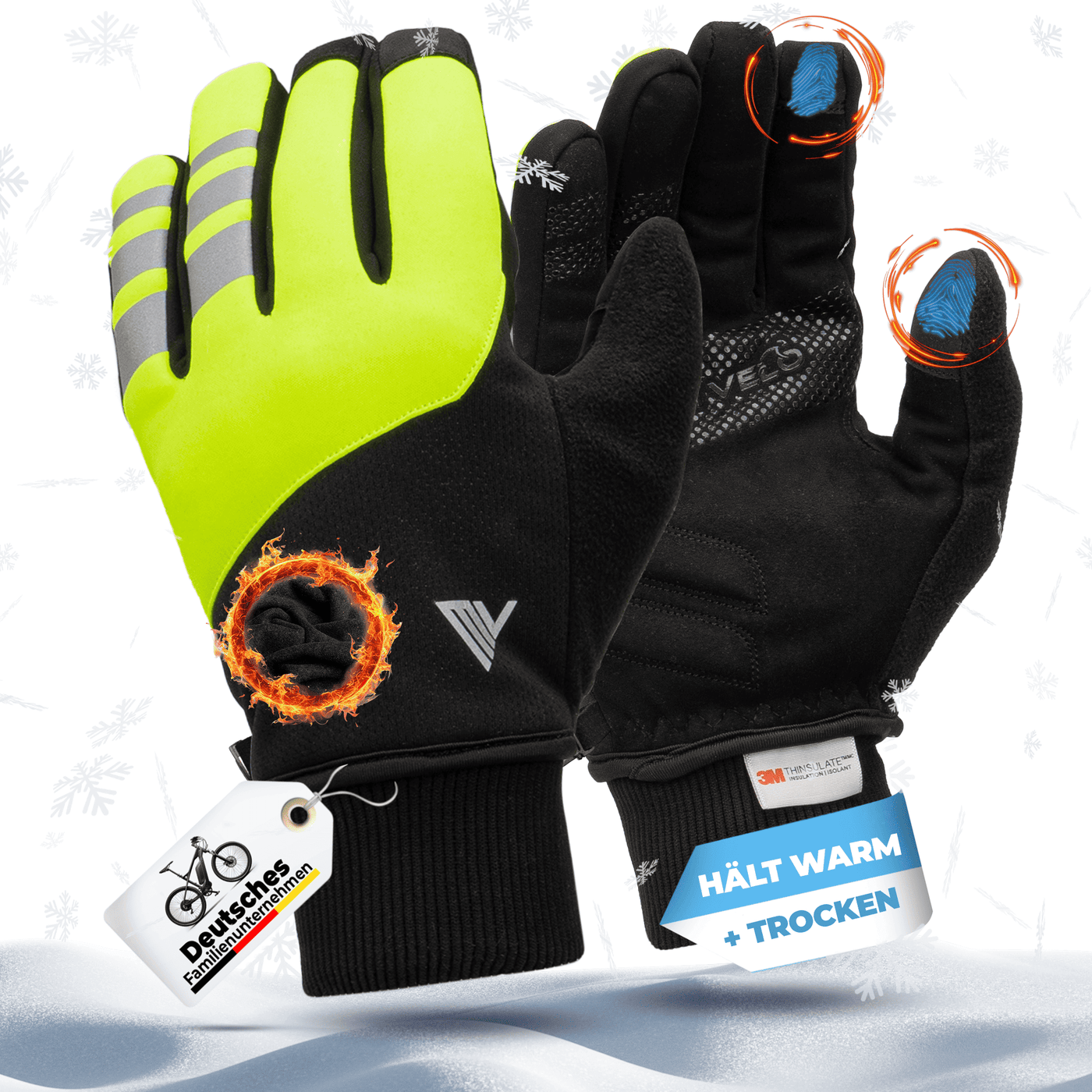 Fahrradhandschuhe Winter mit Thermo-Fleece & 3M-Thinsulate "THERMO-FIT"
