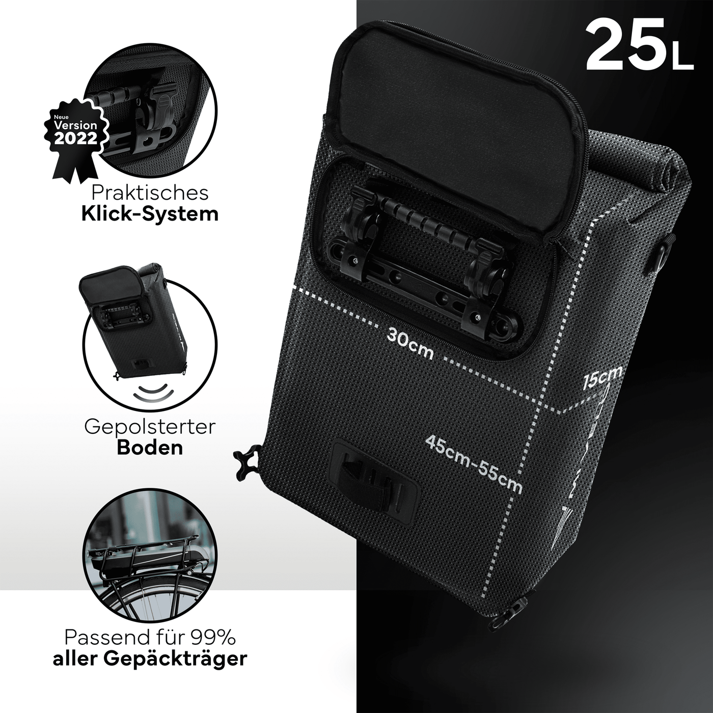 3in1 Fahrradtasche & Rucksack wasserdicht 25L "MAGNUM"