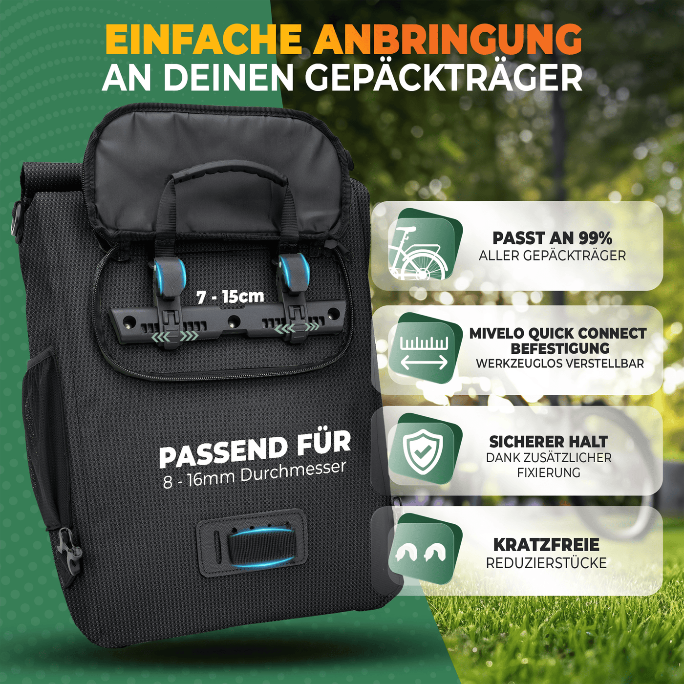 3in1 Fahrradtasche & Rucksack wasserdicht 20L "PRIMUS"