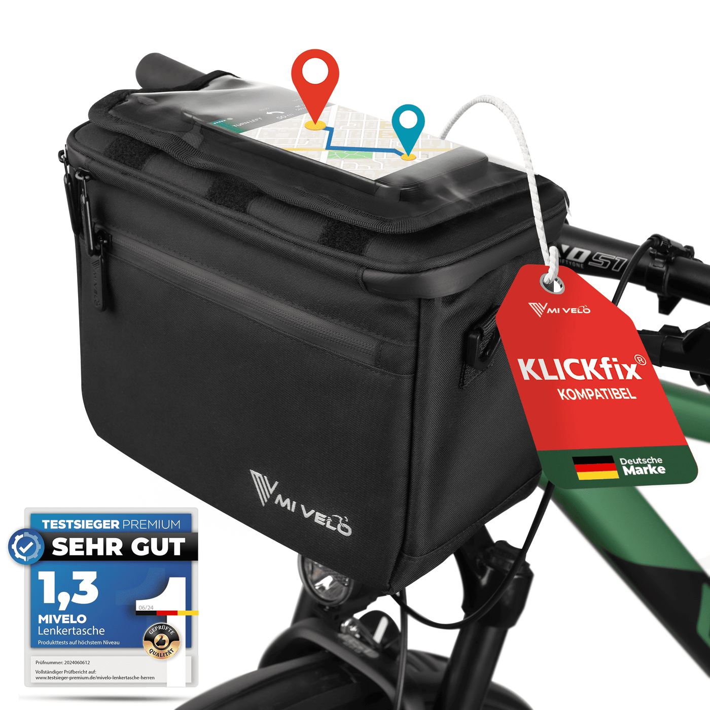 Lenkertasche Fahrrad KlickFIX mit Handyfach "OSKAR"
