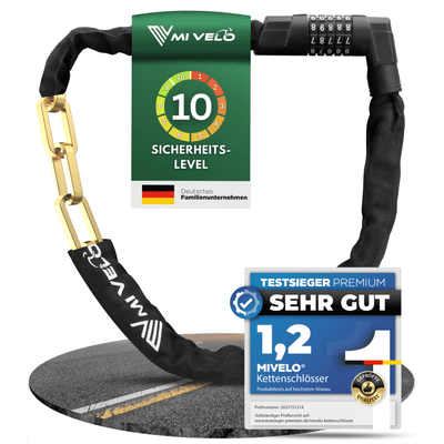 Kettenschloss mit robustem Carbonstahl-Kern und Zahlencode 85/100cm