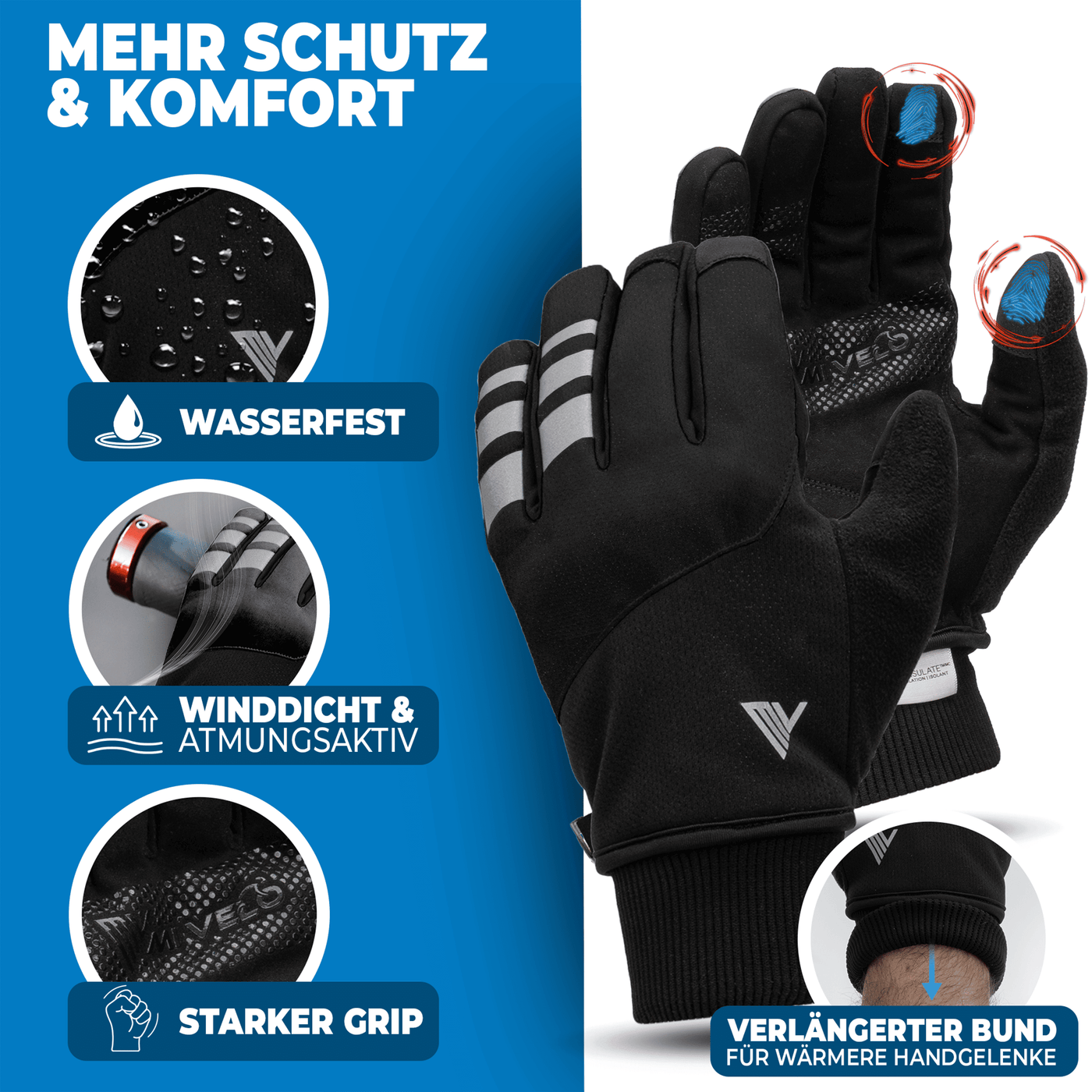 Fahrradhandschuhe Winter mit Thermo-Fleece & 3M-Thinsulate "THERMO-FIT"