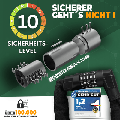 Kettenschloss mit robustem Carbonstahl-Kern und Zahlencode 85/100cm
