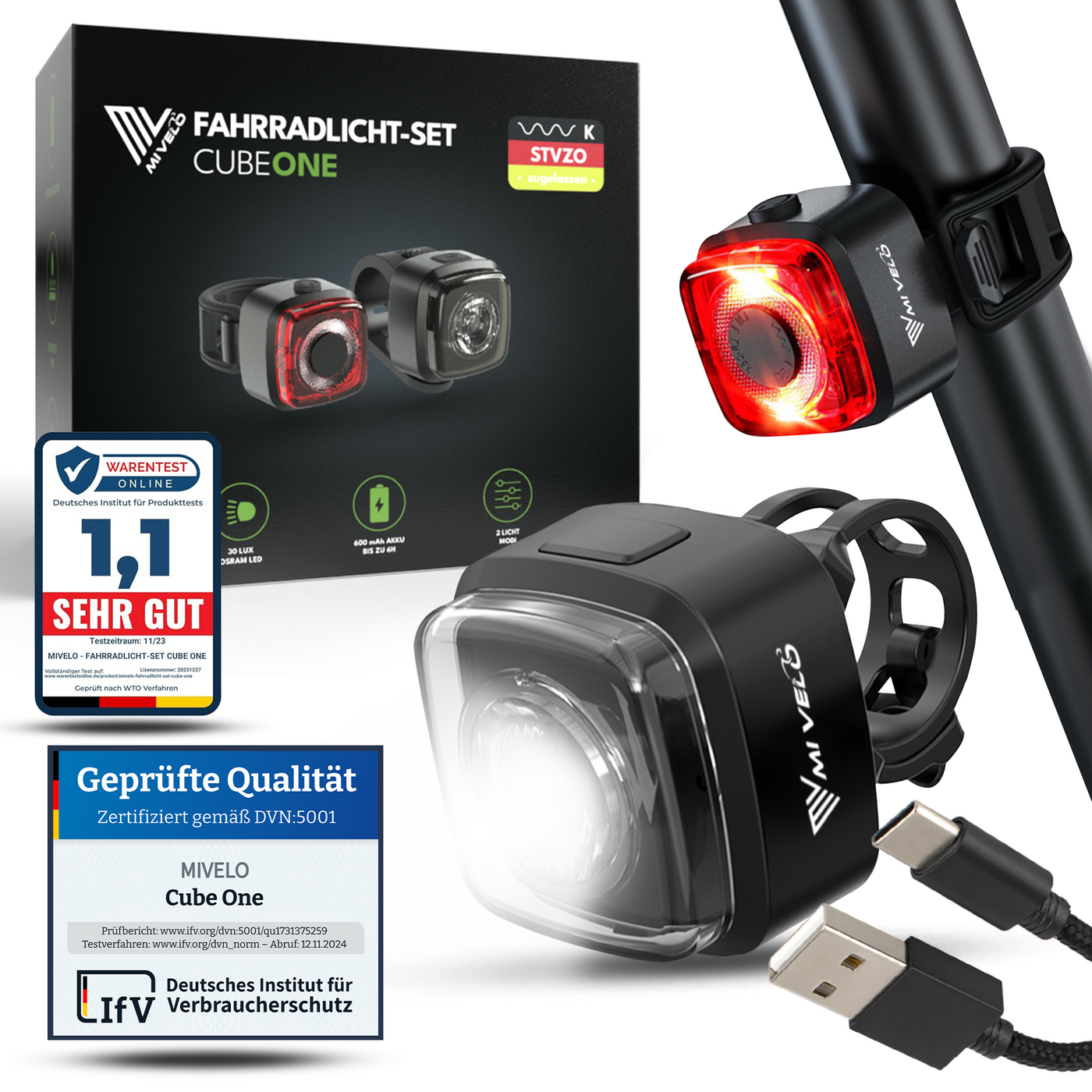 fahrradbeleuchtung led akku set Fahrradlicht Set "CUBE ONE" – MIVELO