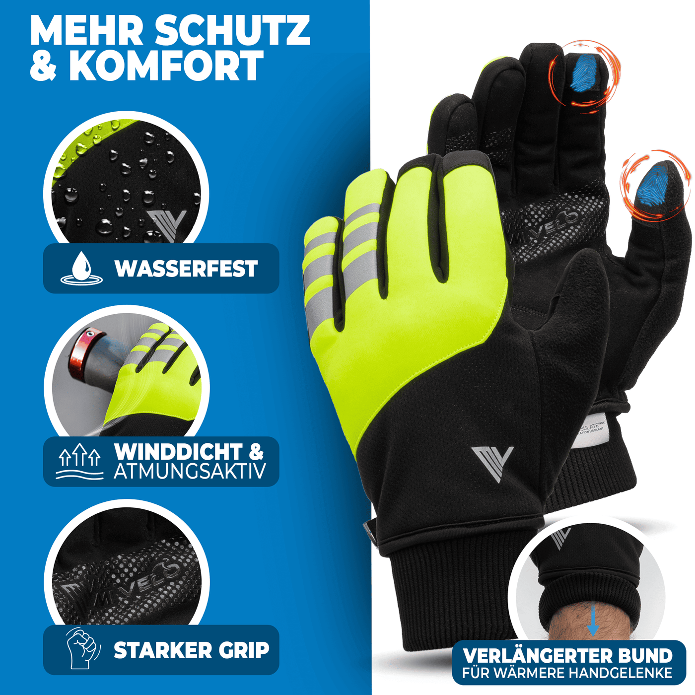 Fahrradhandschuhe Winter mit Thermo-Fleece & 3M-Thinsulate "THERMO-FIT"