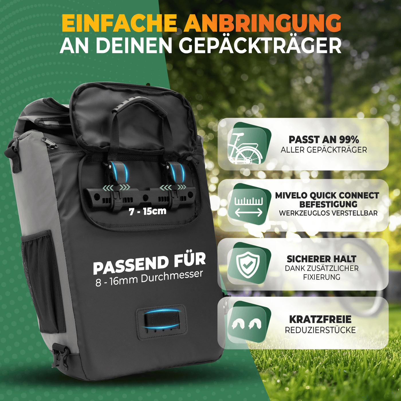 fahrradtasche 3 in 1 3in1 Fahrradtasche für Gepäckträger von MiVelo