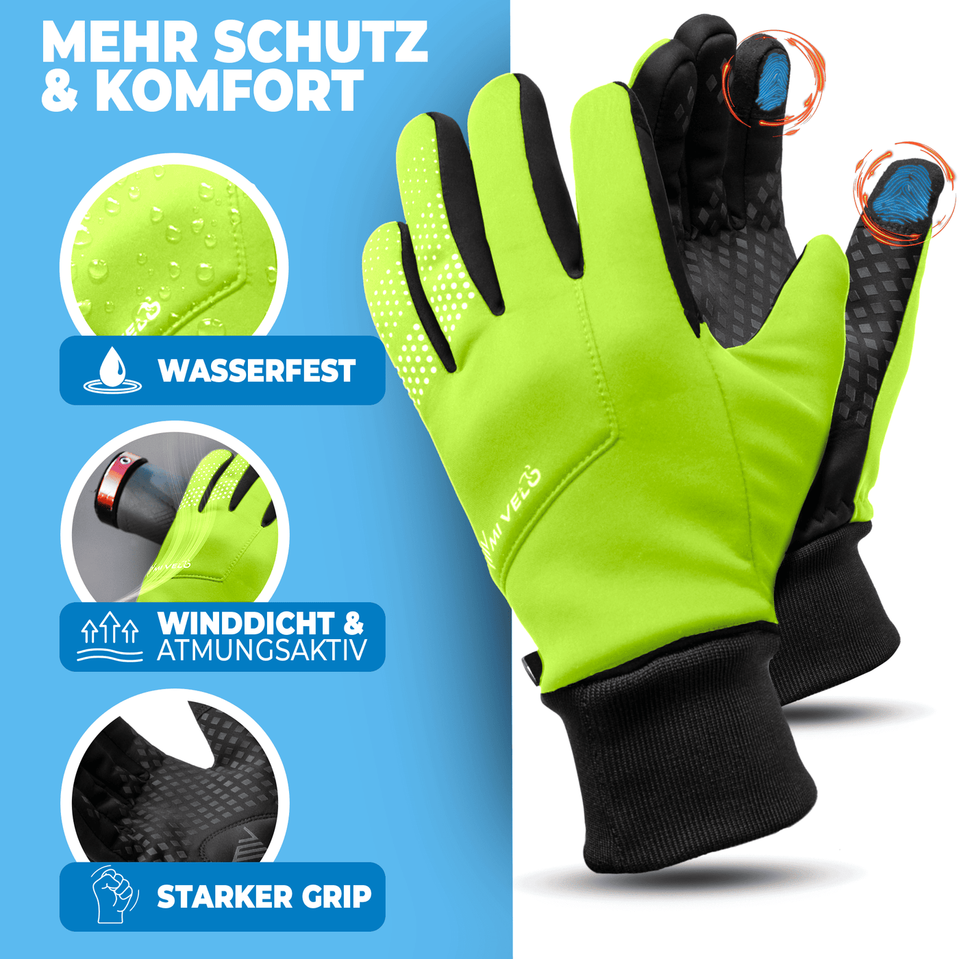 Übergangshandschuhe winddicht & wasserabweisend - Fahrradhandschuhe für Herbst & Frühling