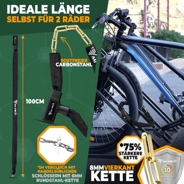 fahrradschloss optimale länge Fahrradschloss mit Vierkant-Kette & Schlüssel 85/100cm – MIVELO