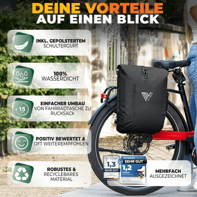 3in1 Fahrradtasche & Rucksack wasserdicht 20L "PRIMUS"