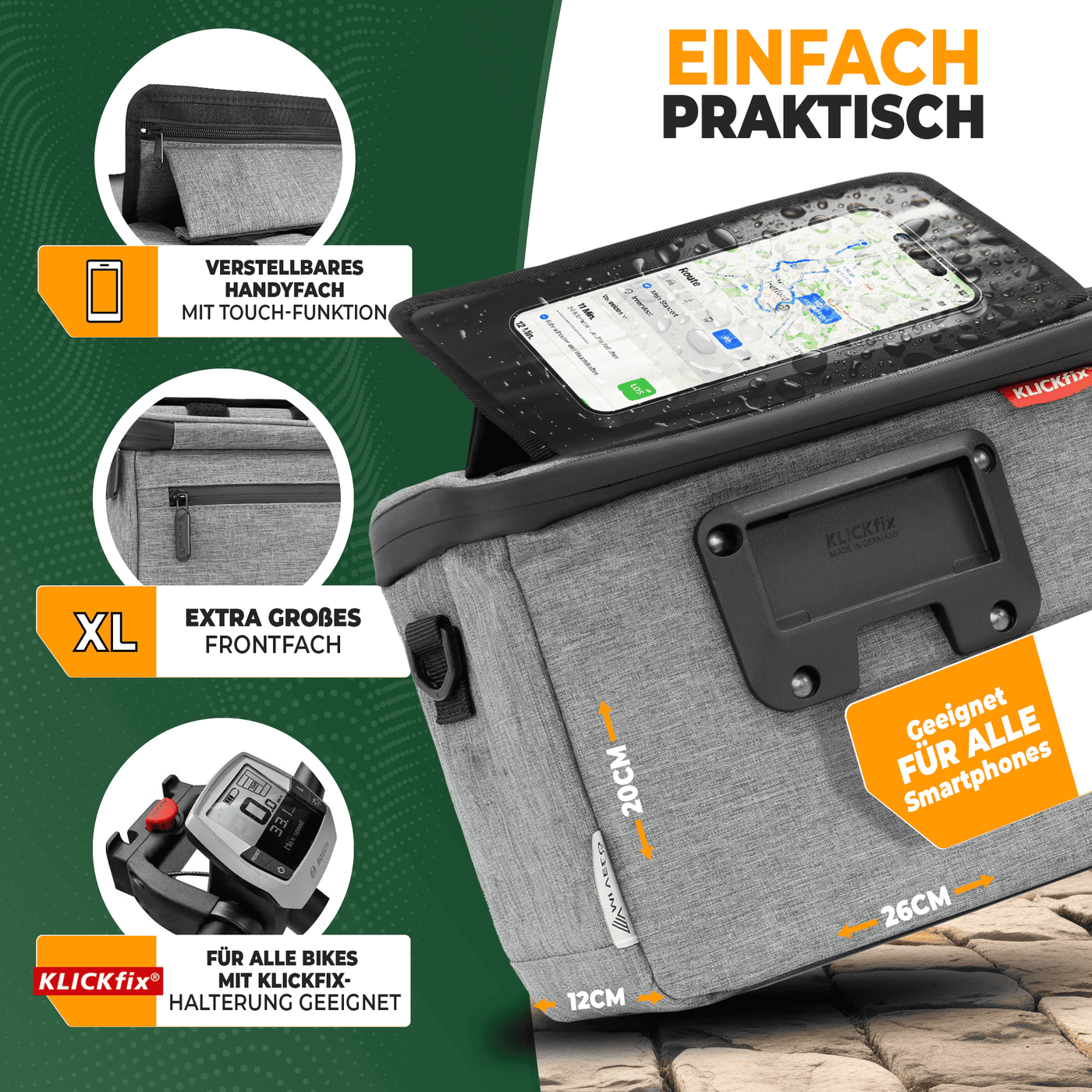 Lenkertasche Fahrrad KlickFIX mit Handyfach "OSKAR"
