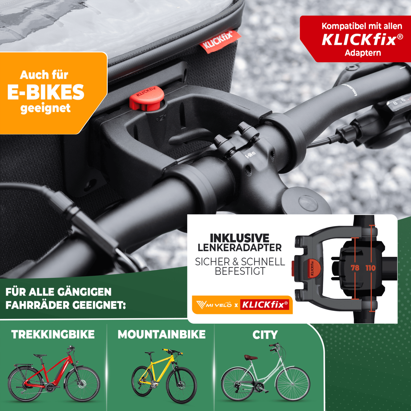 Lenkertasche Fahrrad KlickFIX mit Handyfach "OSKAR"