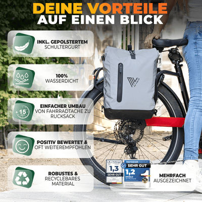 3in1 Fahrradtasche & Rucksack wasserdicht 20L "PRIMUS"