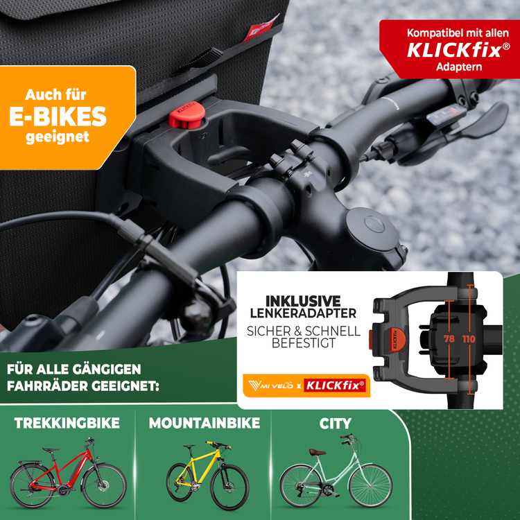 Lenkertasche Fahrrad KLICKfix 100% wasserdicht "BOB"