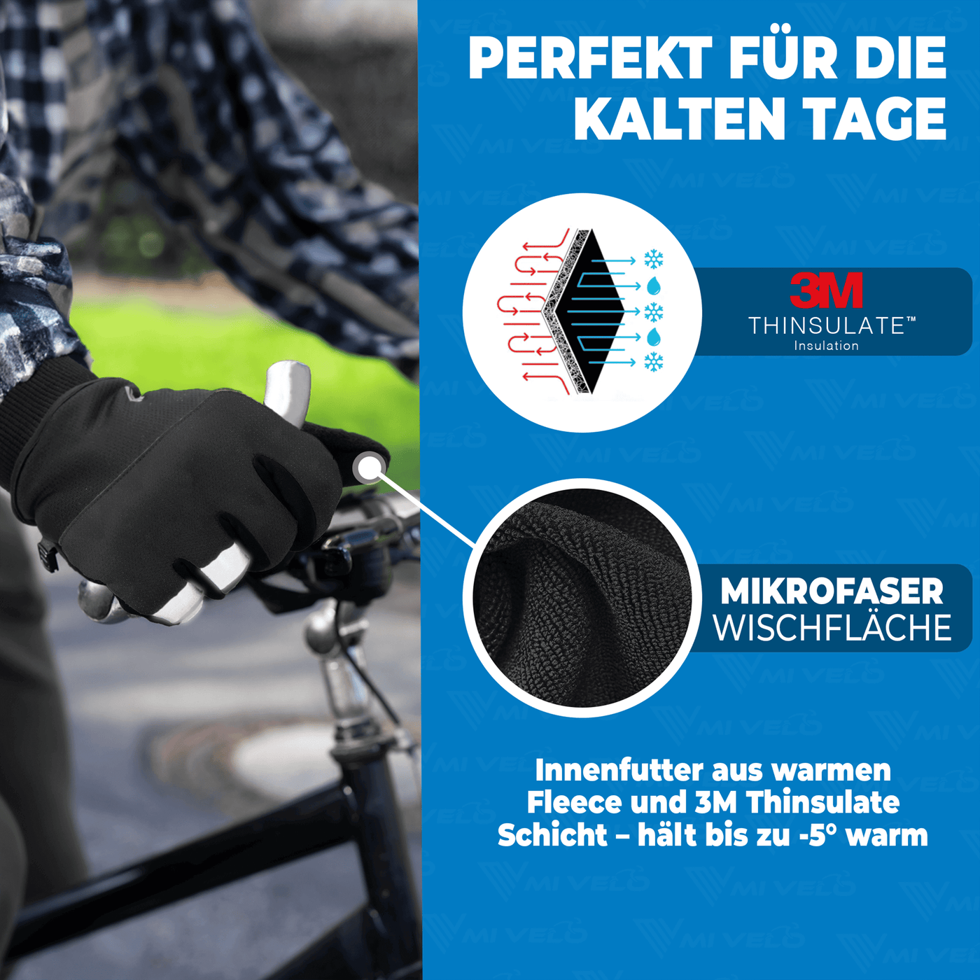 Fahrradhandschuhe Winter mit Thermo-Fleece & 3M-Thinsulate "THERMO-FIT"