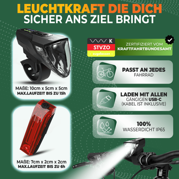 fahrradbeleuchtung set mit bremslicht Fahrradlicht Set 70Lux mit Bremslicht – MIVELO
