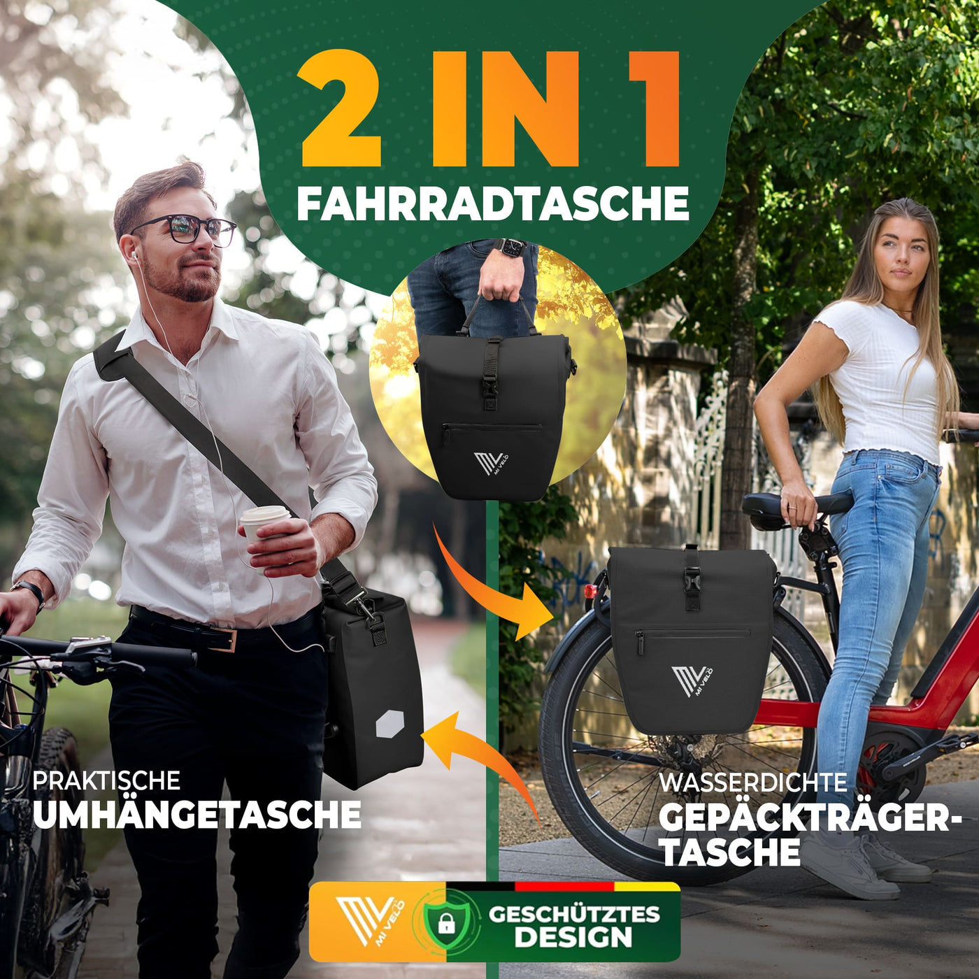 fahrradtasche für gepäckträger wasserdicht 2in1 Fahrradtasche für Gepäckträger „CAPAX“ 20L – MIVELO