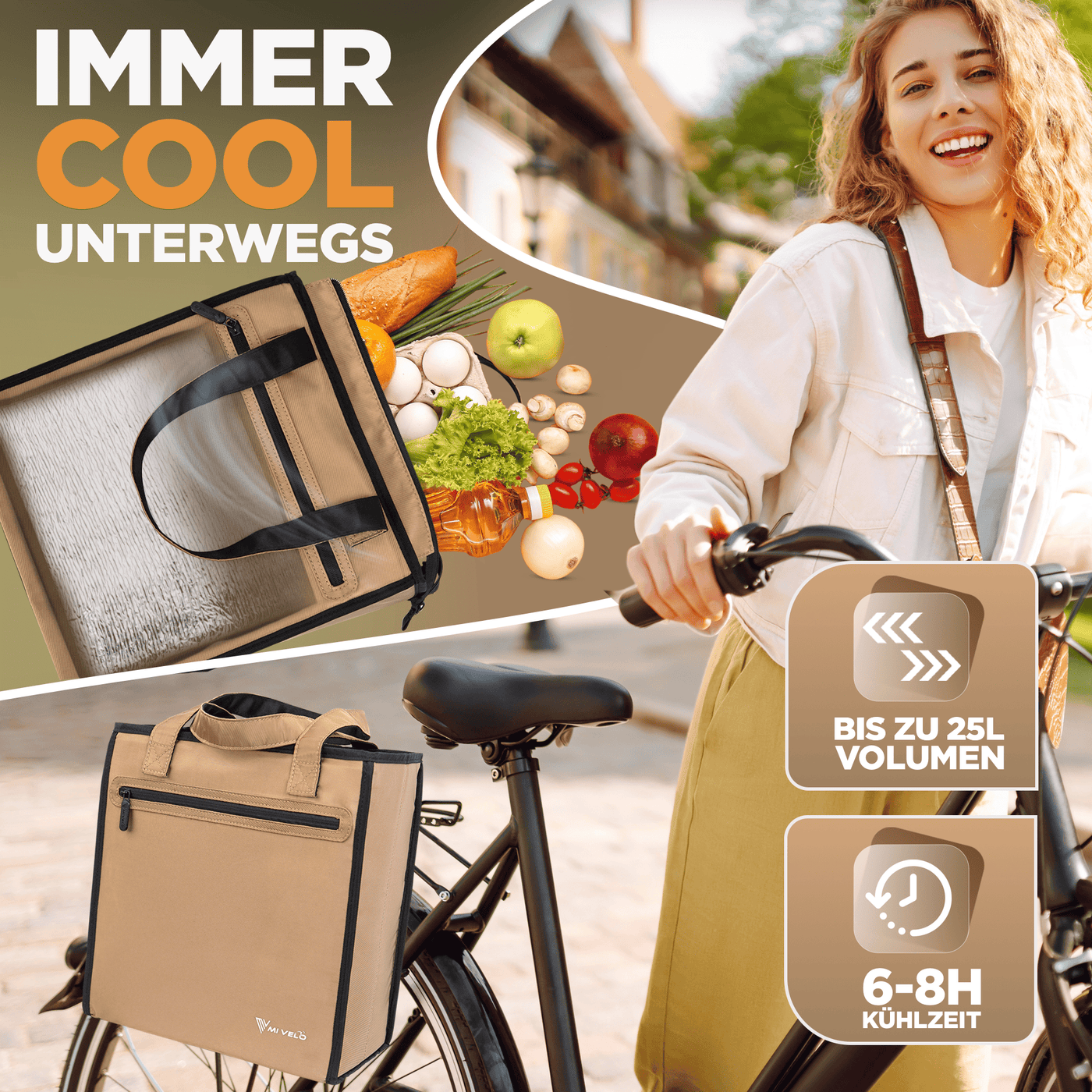 Fahrradtasche & Einkaufstasche 25L inkl. Kühltasche