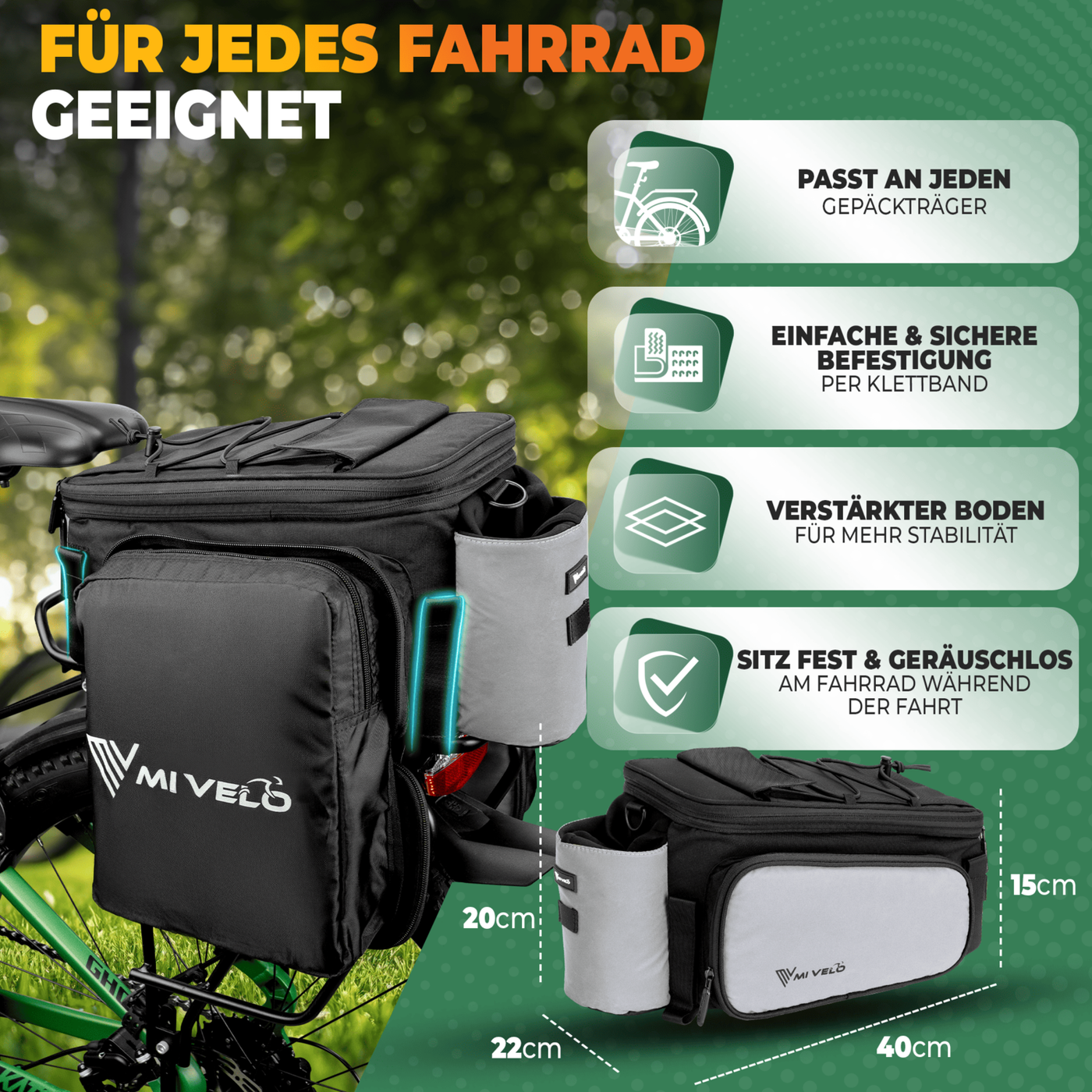 Gepäckträgertasche mit erweiterbarem Volumen 10-20L „FELIX“ – MIVELO