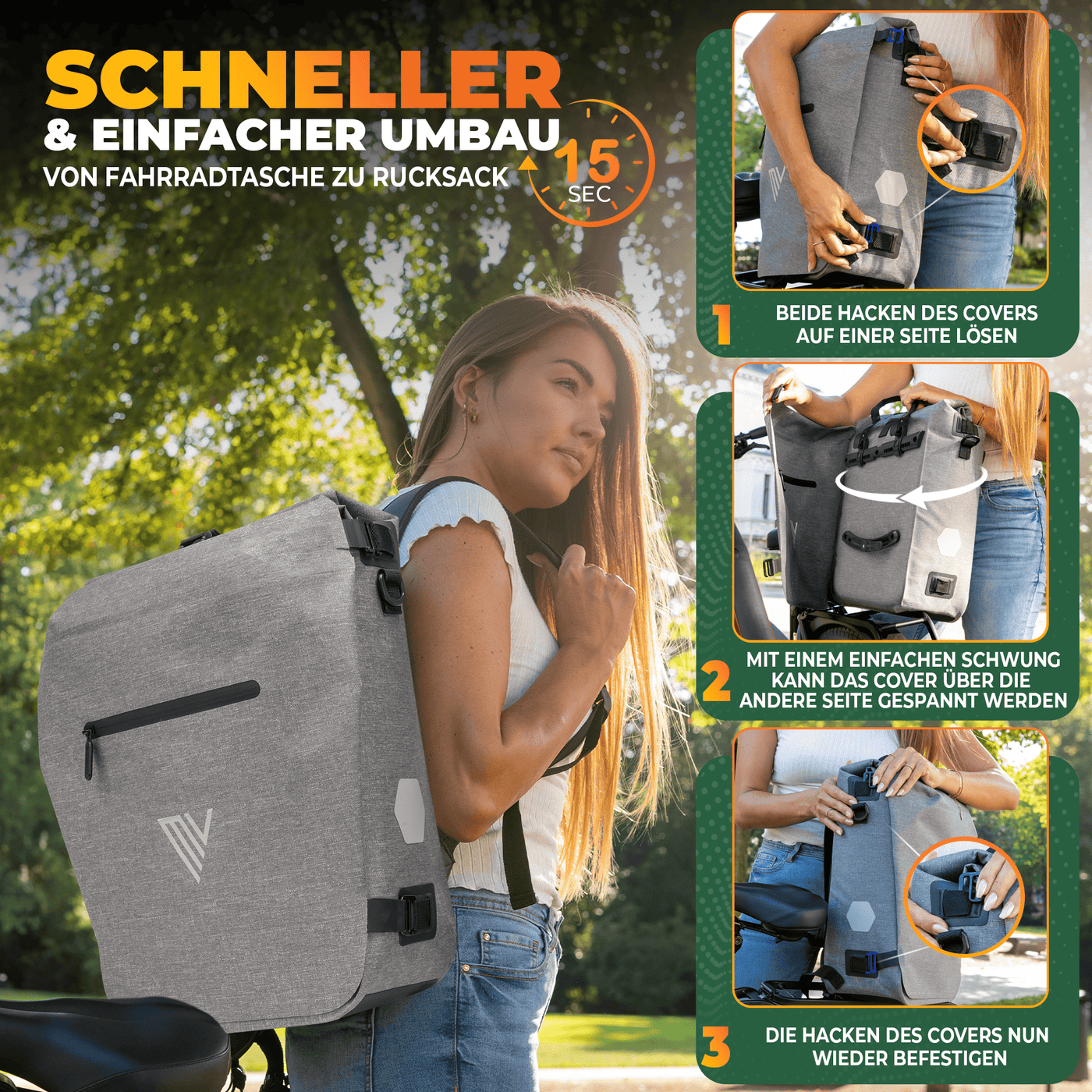 rucksack zu fahrradtasche umbauen Fahrradtasche auch als Rucksack 22L „VERSO“ – MIVELO