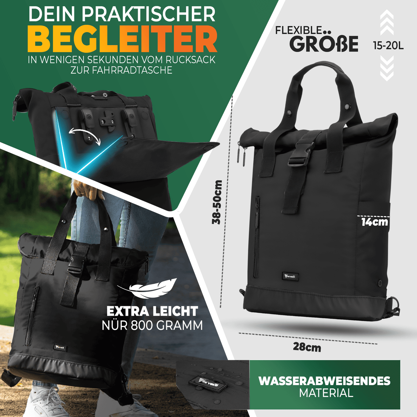 Fahrradrucksack mit klappbarem Rückenteil "MAYA"