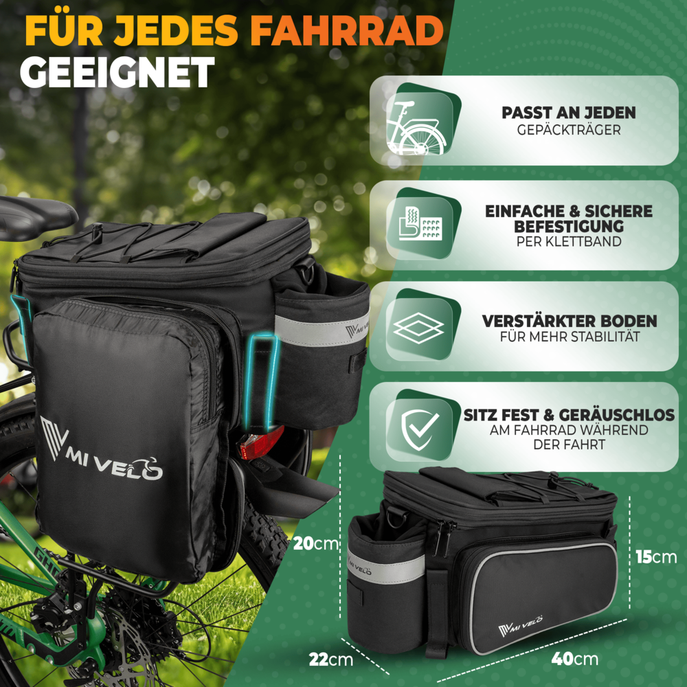 fahrradtasche felix Gepäckträgertasche mit erweiterbarem Volumen 10-20L „FELIX“ – MIVELO