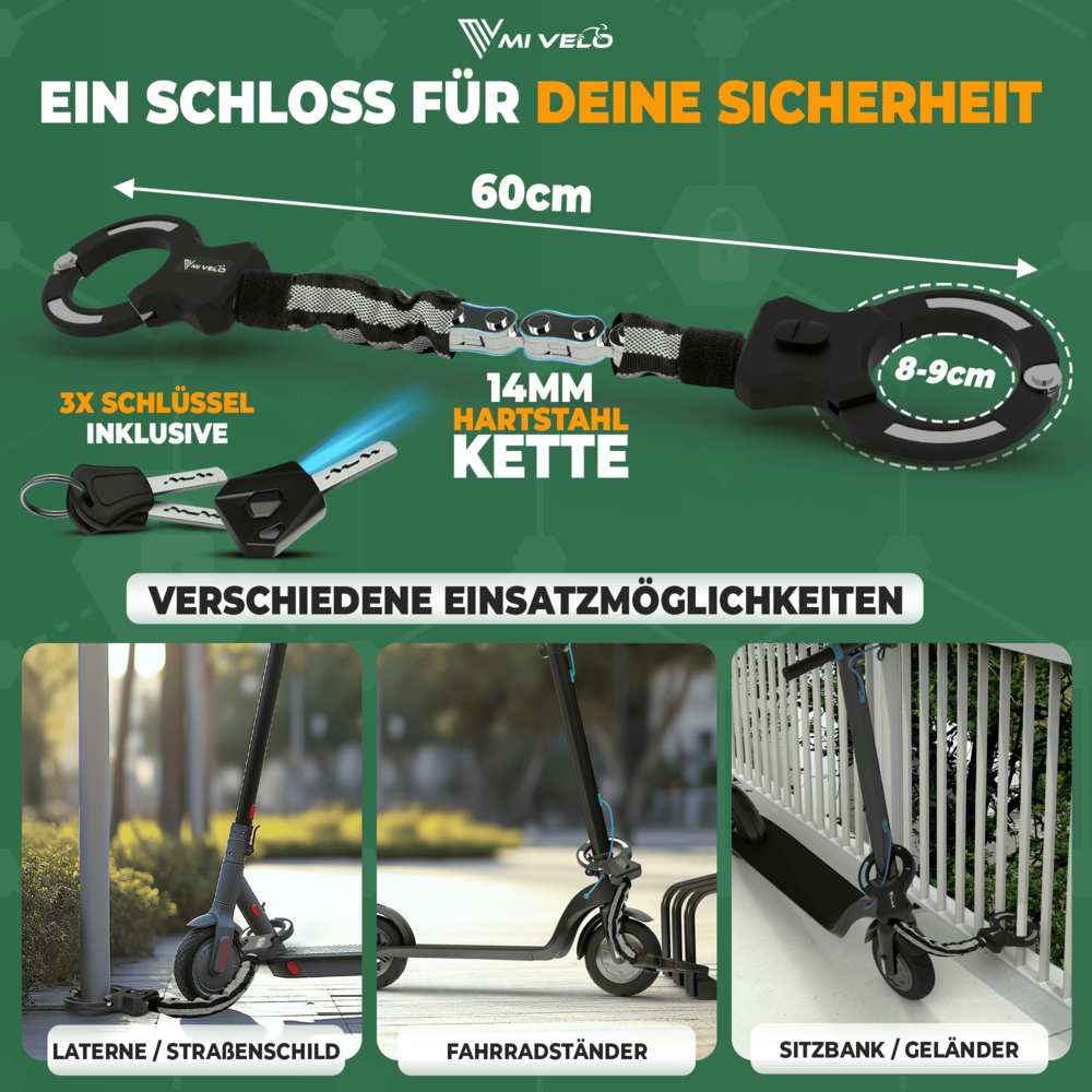 Handschellenschloss für E-Scooter mit Gliederkette 60cm
