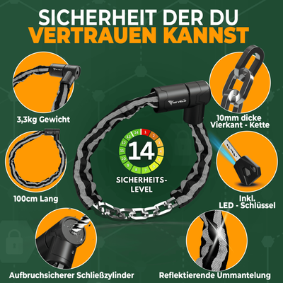 Kettenschloss Motorradschloss extra Diebstahlsicher 100/120cm "KRONOS"