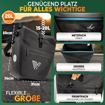 2in1 Fahrradtasche für Gepäckträger wasserdicht 20L "Capax"