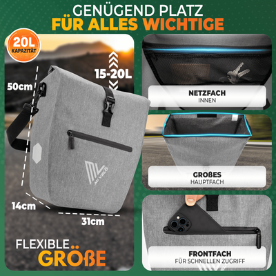 2in1 Fahrradtasche für Gepäckträger wasserdicht 20L "Capax"