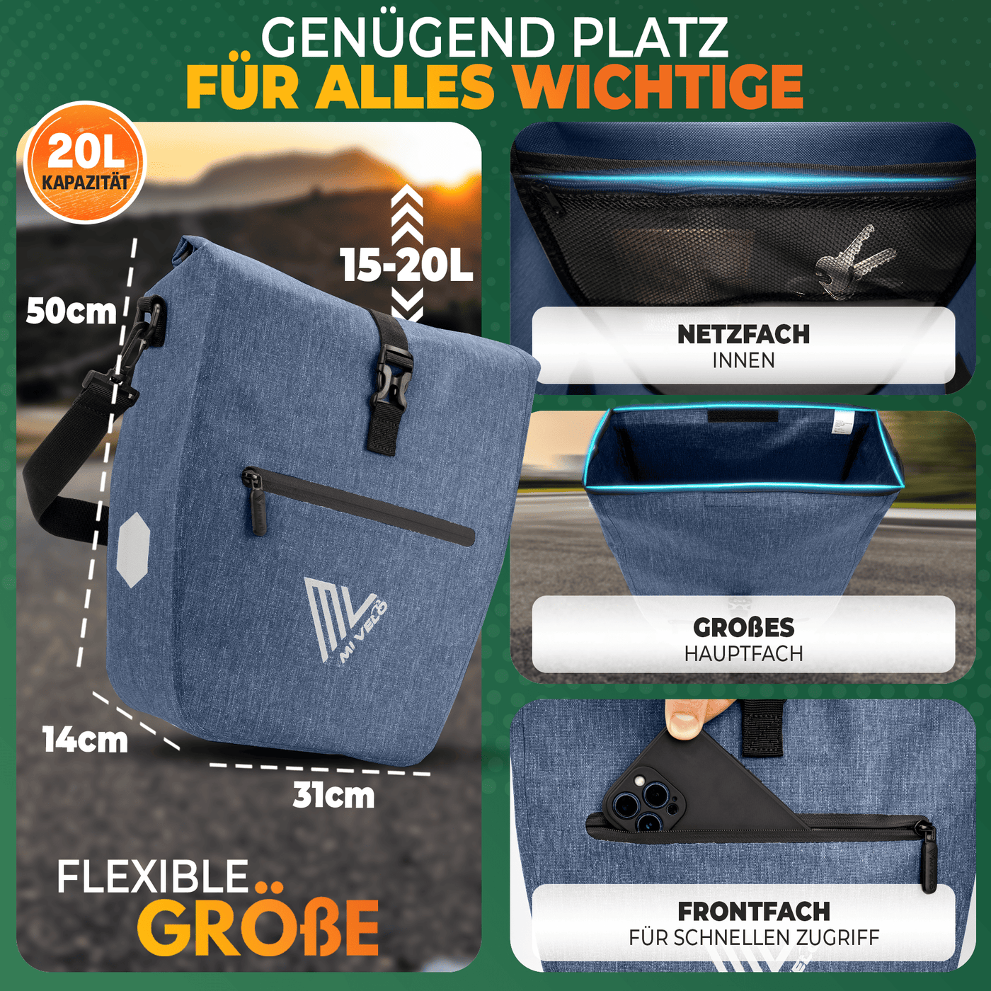 2in1 Fahrradtasche für Gepäckträger wasserdicht 20L "Capax"
