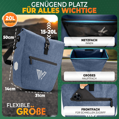 2in1 Fahrradtasche für Gepäckträger wasserdicht 20L "Capax"