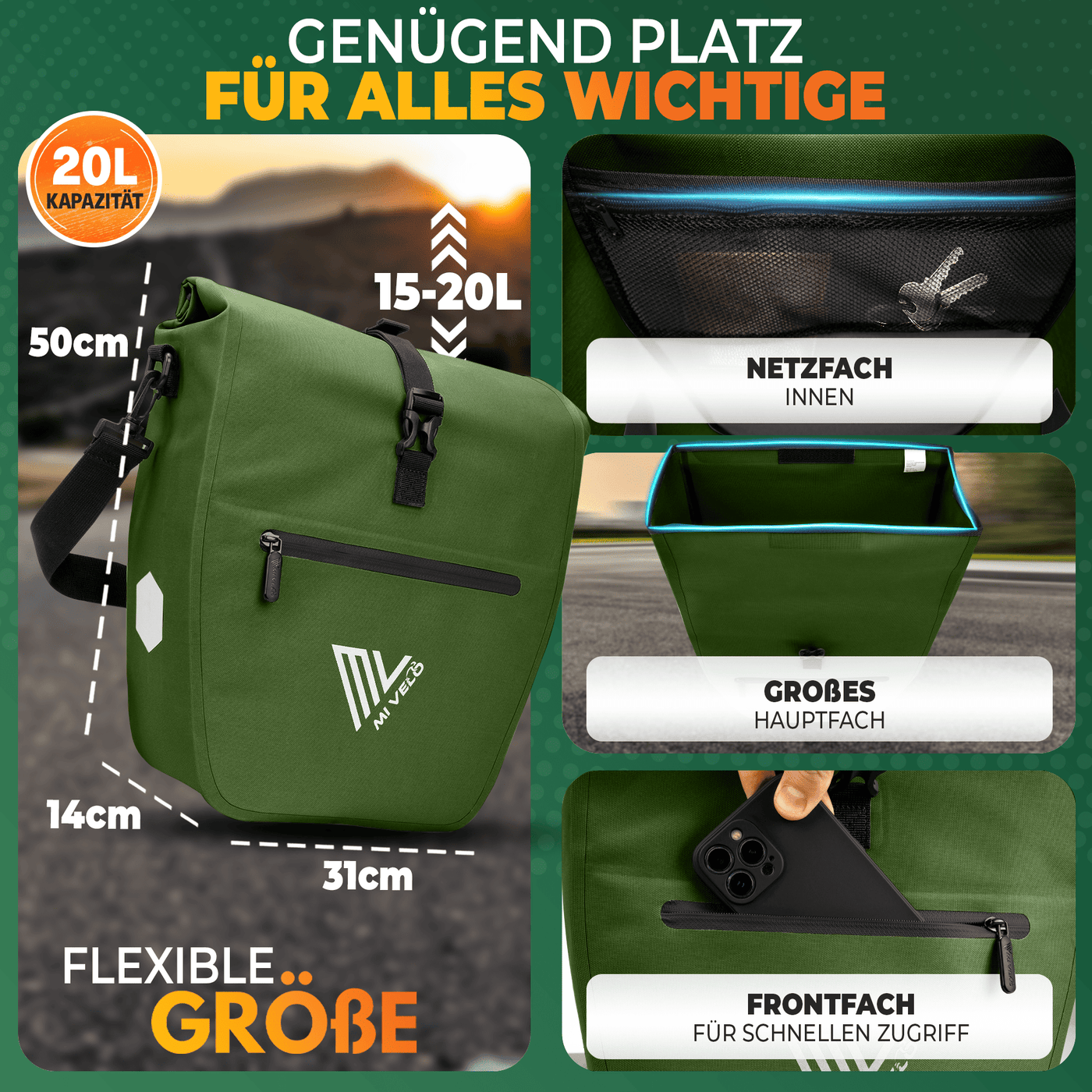 2in1 Fahrradtasche für Gepäckträger wasserdicht 20L "Capax"
