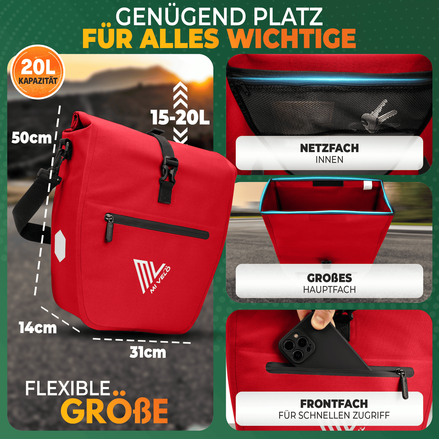 2in1 Fahrradtasche für Gepäckträger wasserdicht 20L "Capax"