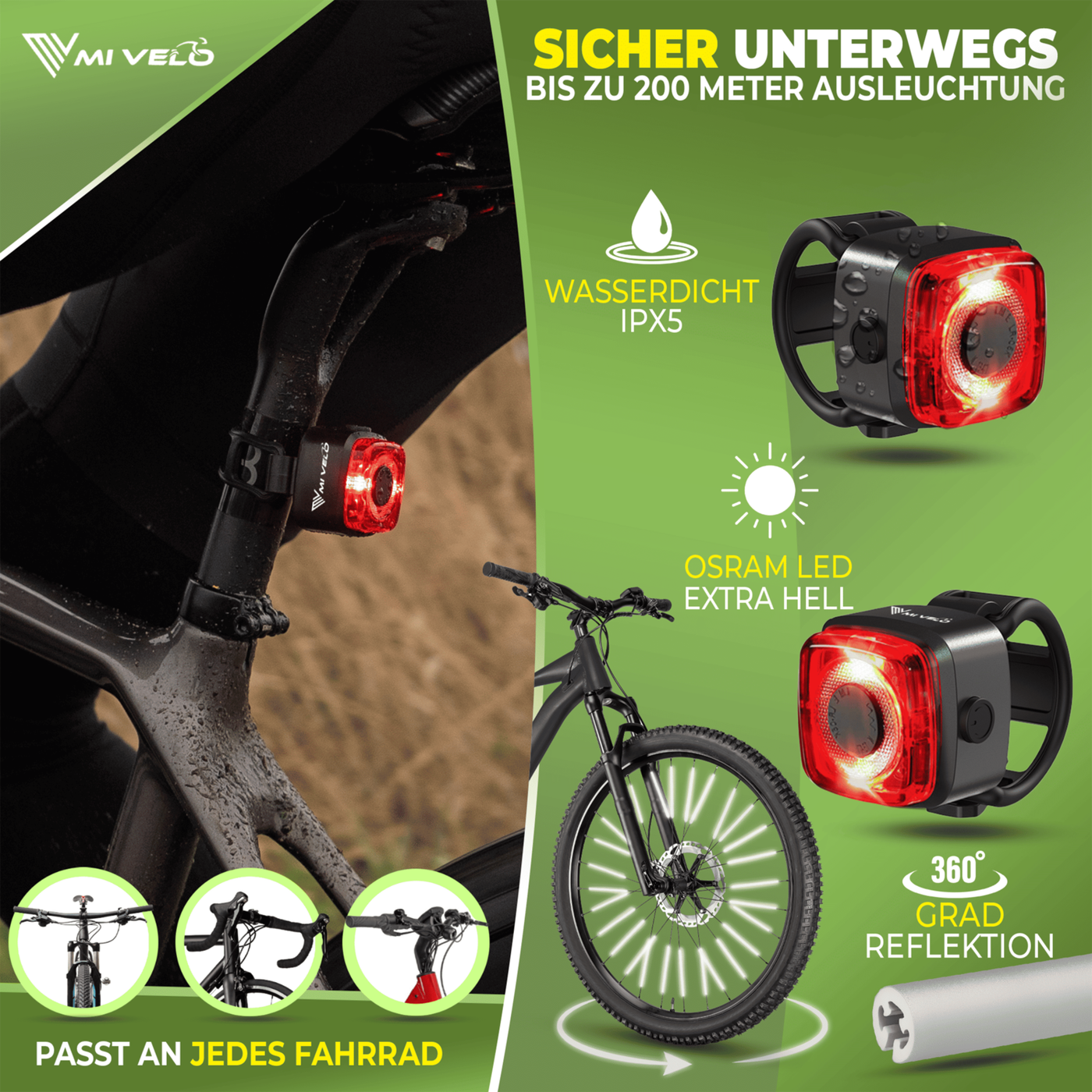 cube fahrrad licht set Fahrradlicht Set "CUBE" 30 Lux + Speichenreflektoren – MIVELO