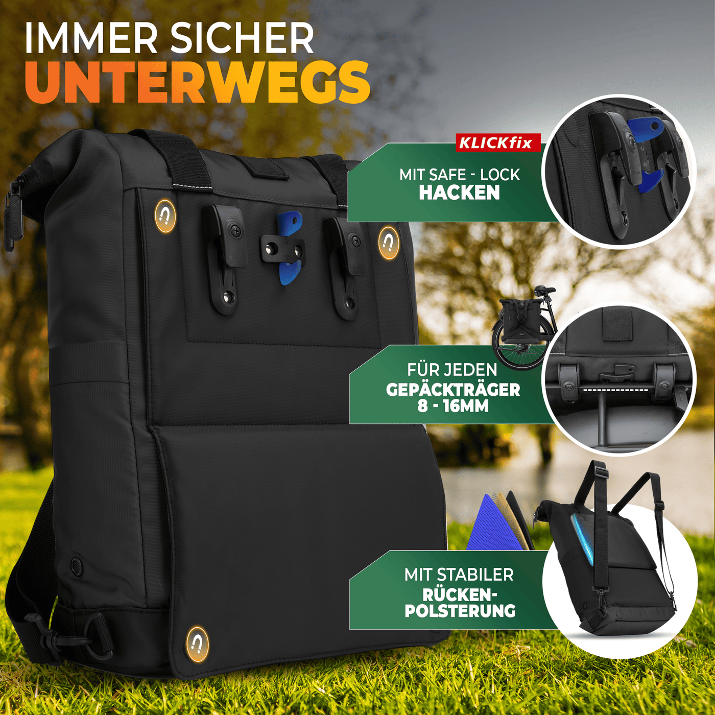 Fahrradrucksack mit klappbarem Rückenteil "MAYA"