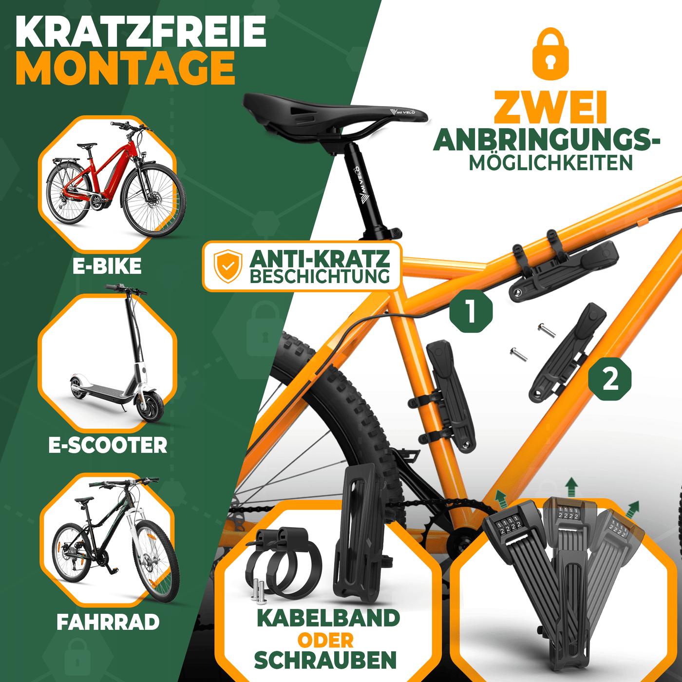 Fahrradschloss Faltschloss mit Geheimfach für AirTag