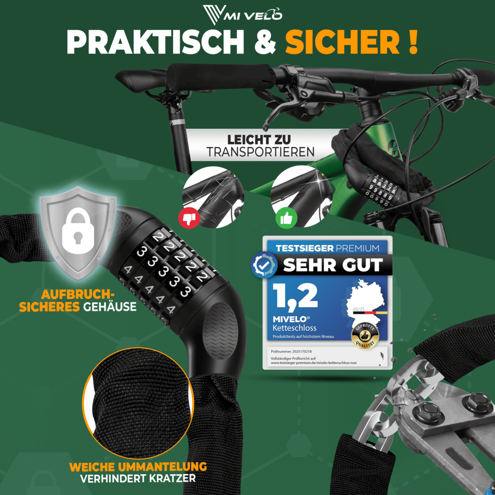 Fahrradschloss Kettenschloss mit Zahlencode 90cm – MIVELO