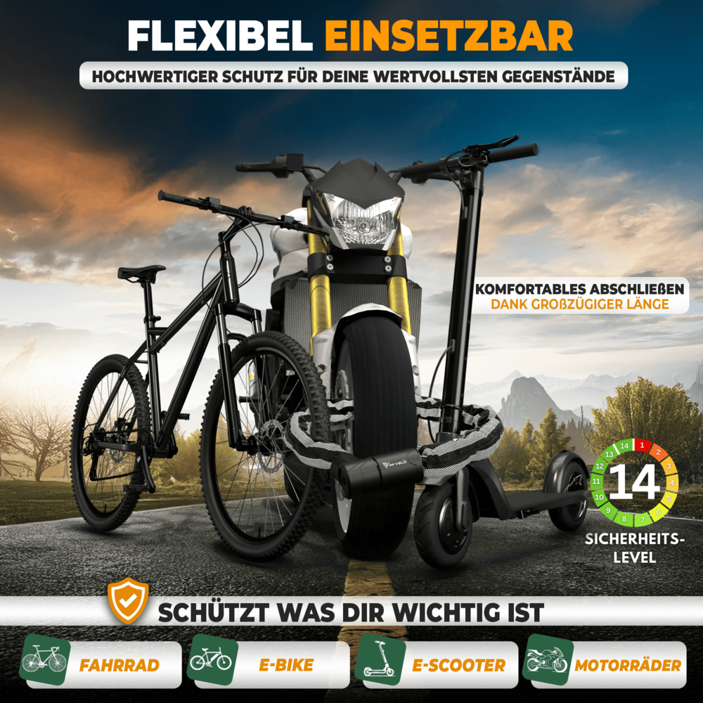 Kettenschloss Motorradschloss extra Diebstahlsicher 100/120cm "KRONOS"