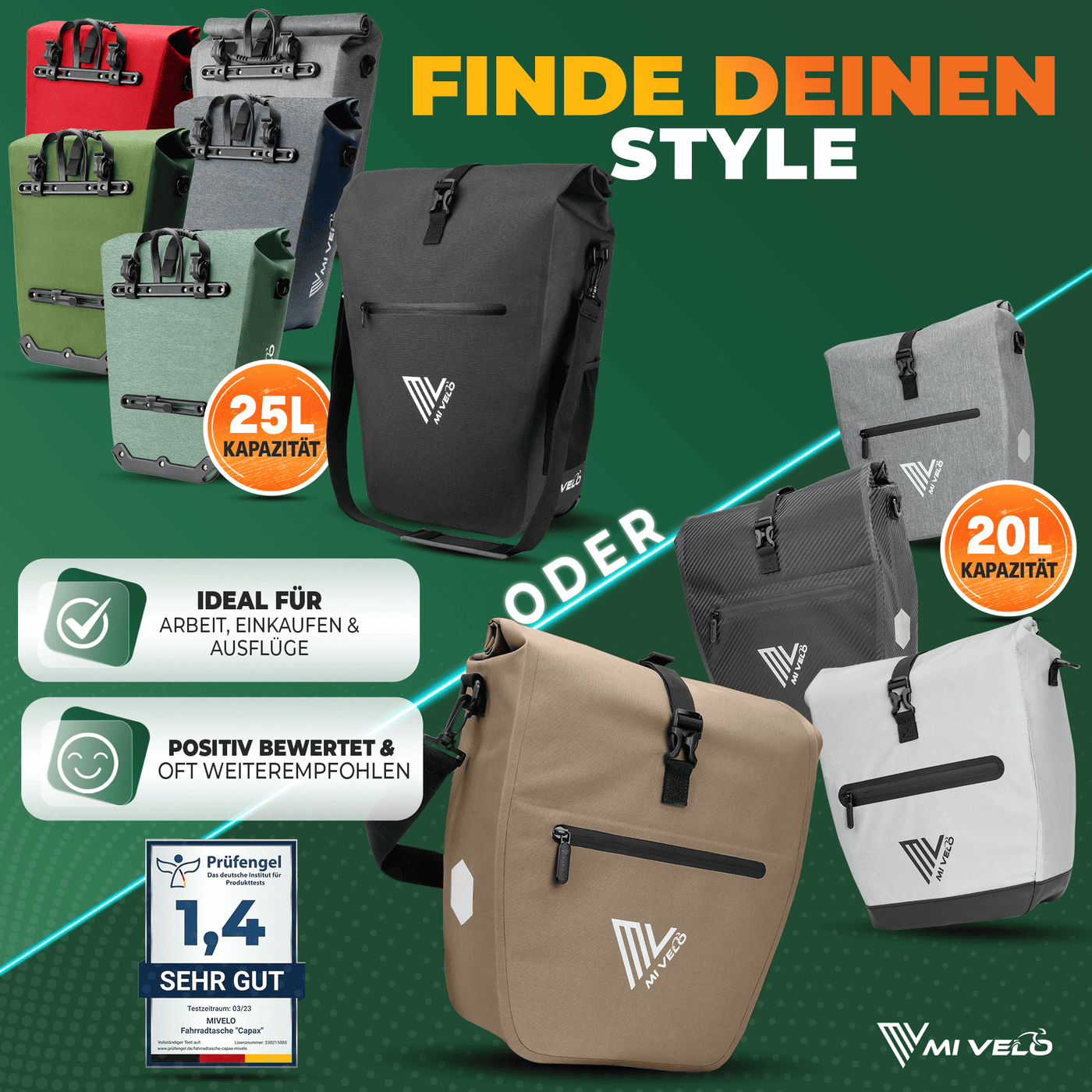 2in1 Fahrradtasche für Gepäckträger wasserdicht 20L "Capax"
