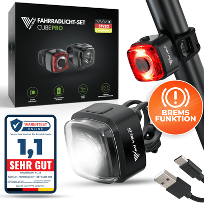 Fahrradlicht Set LED "Cube Pro" USB-aufladbar mit Bremslicht