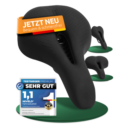 Fahrradsattel bequem & ergonomisch mit Memory-Foam 100% wasserdicht "Comfort Pro" Trekking