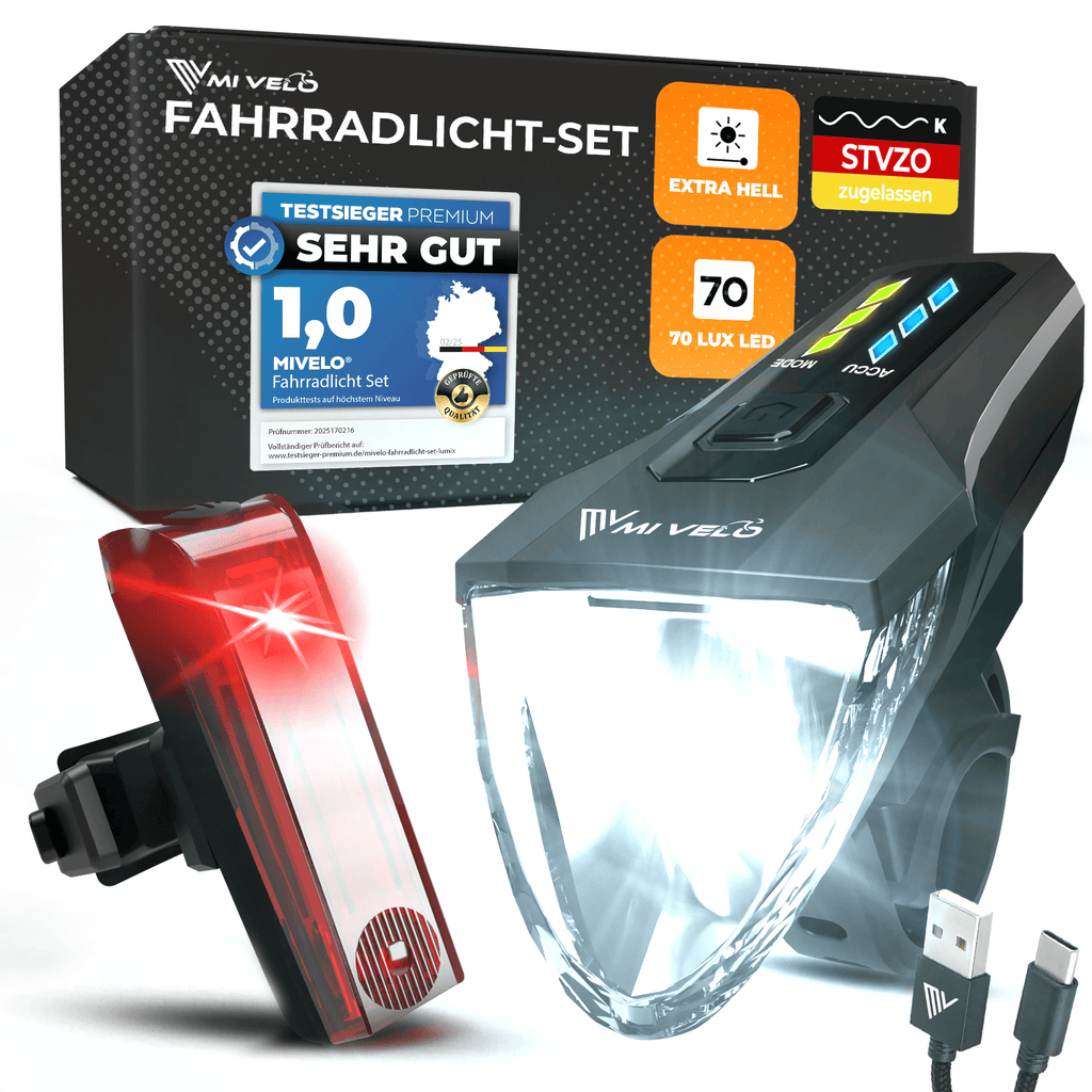 cyclemaster led fahrradbeleuchtung Fahrradlicht Set 70 Lux – MIVELO