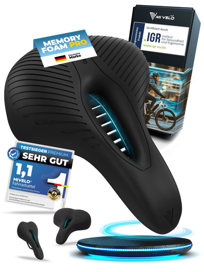 Fahrradsattel bequem & ergonomisch mit Memory-Foam 100% wasserdicht "Comfort Pro" Trekking