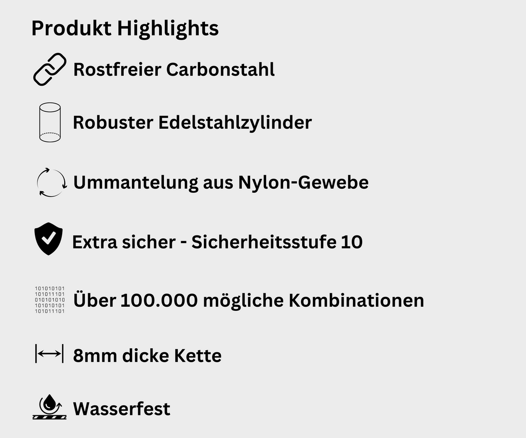 Fahrradschloss mit Vierkant-Kette & Zahlencode 85/100cm – MIVELO
