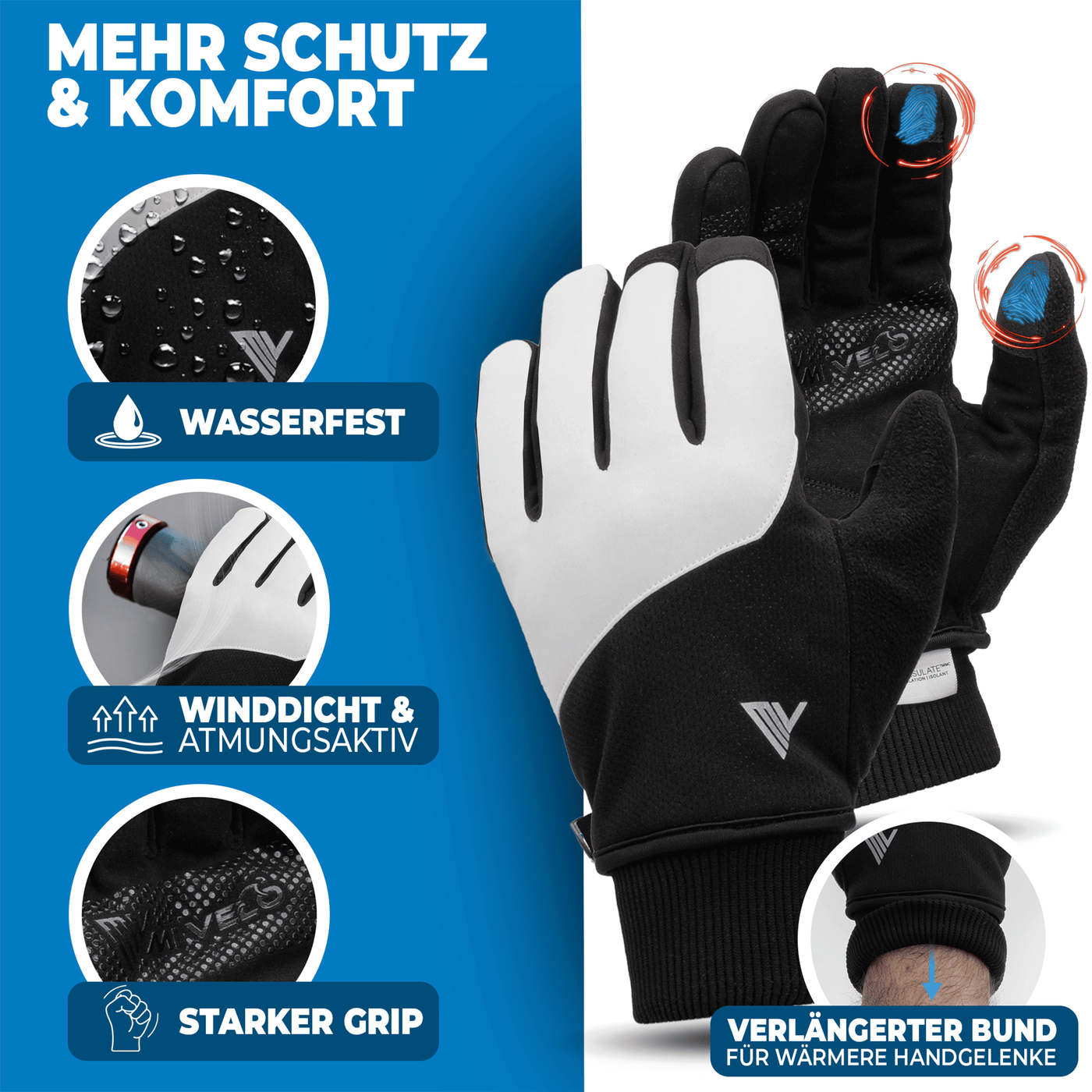 Fahrradhandschuhe Winter mit Thermo-Fleece & 3M-Thinsulate "THERMO-FIT"