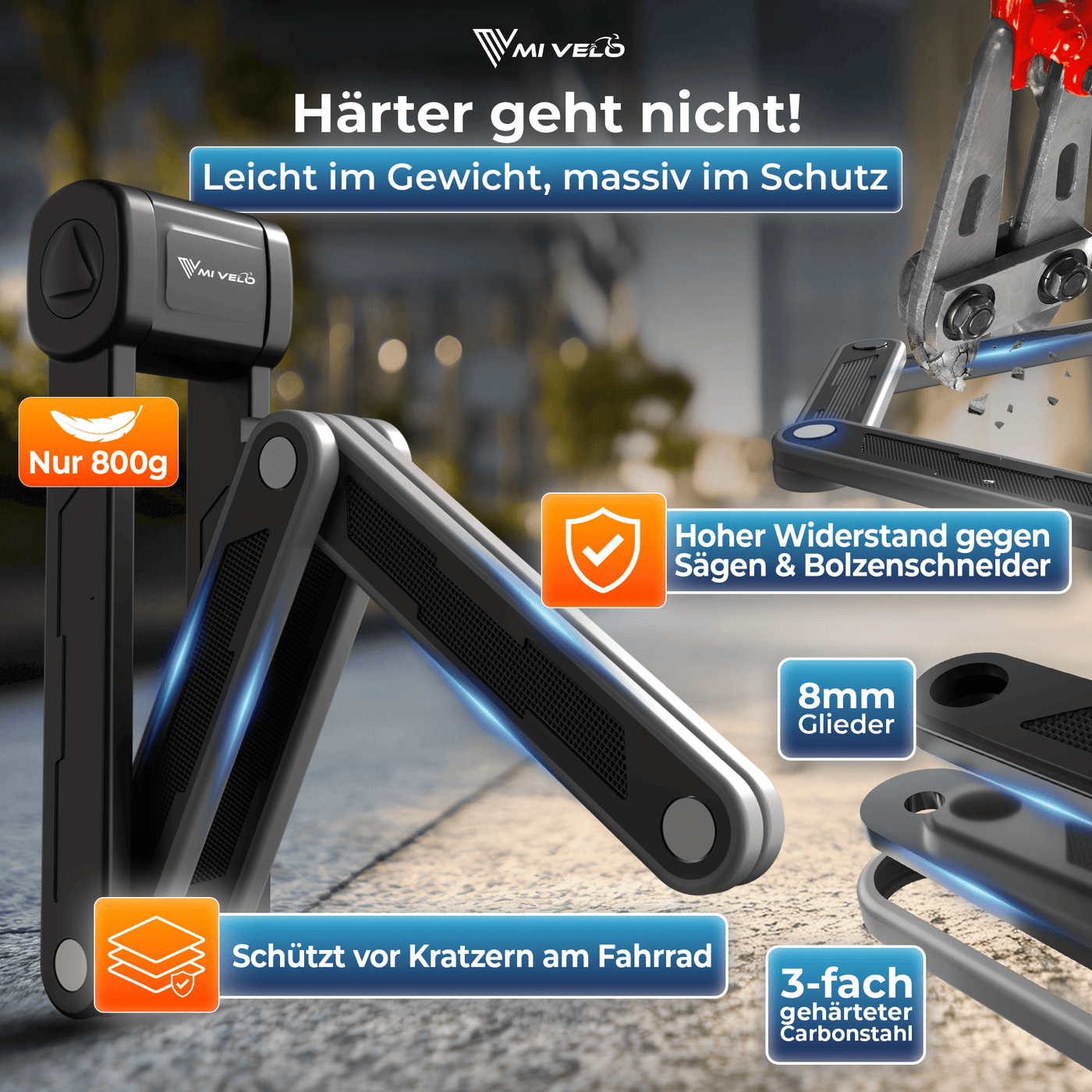Fahrradschloss Faltschloss mit Schlüssel 85 cm