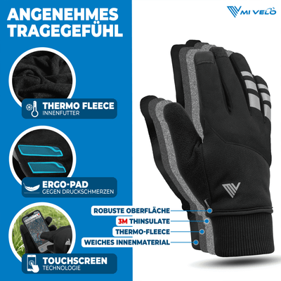Fahrradhandschuhe Winter mit Thermo-Fleece & 3M-Thinsulate "THERMO-FIT"